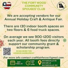 Vendors Wanted for Holiday Craft & Antique Fair Dec 7th